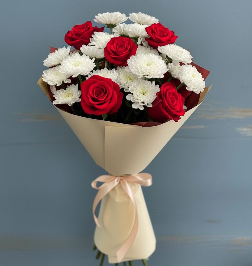 Букет цветов из: Розы и Хризантемы в Никологоры