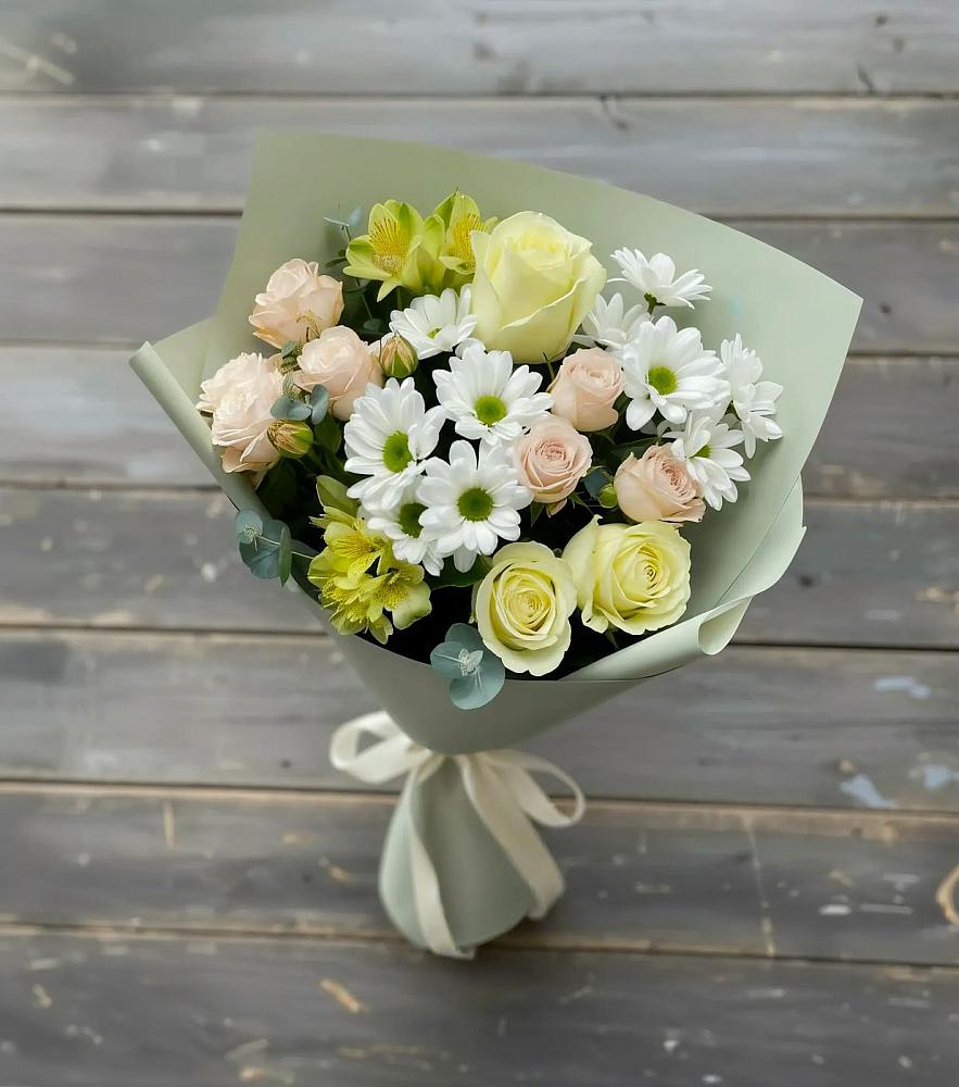 Букет цветов из: Альстромерии, Розы и Хризантемы в Никологоры