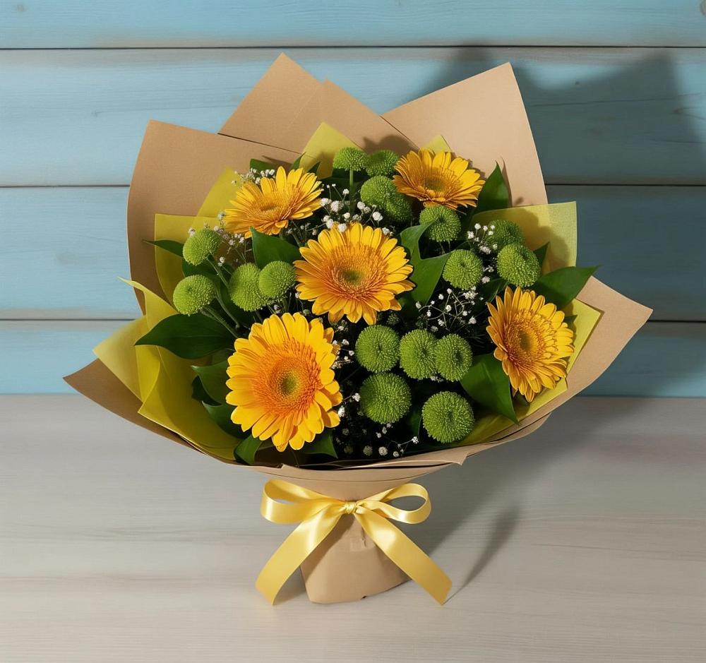 Букет цветов из: Герберы и Хризантемы в Никологоры