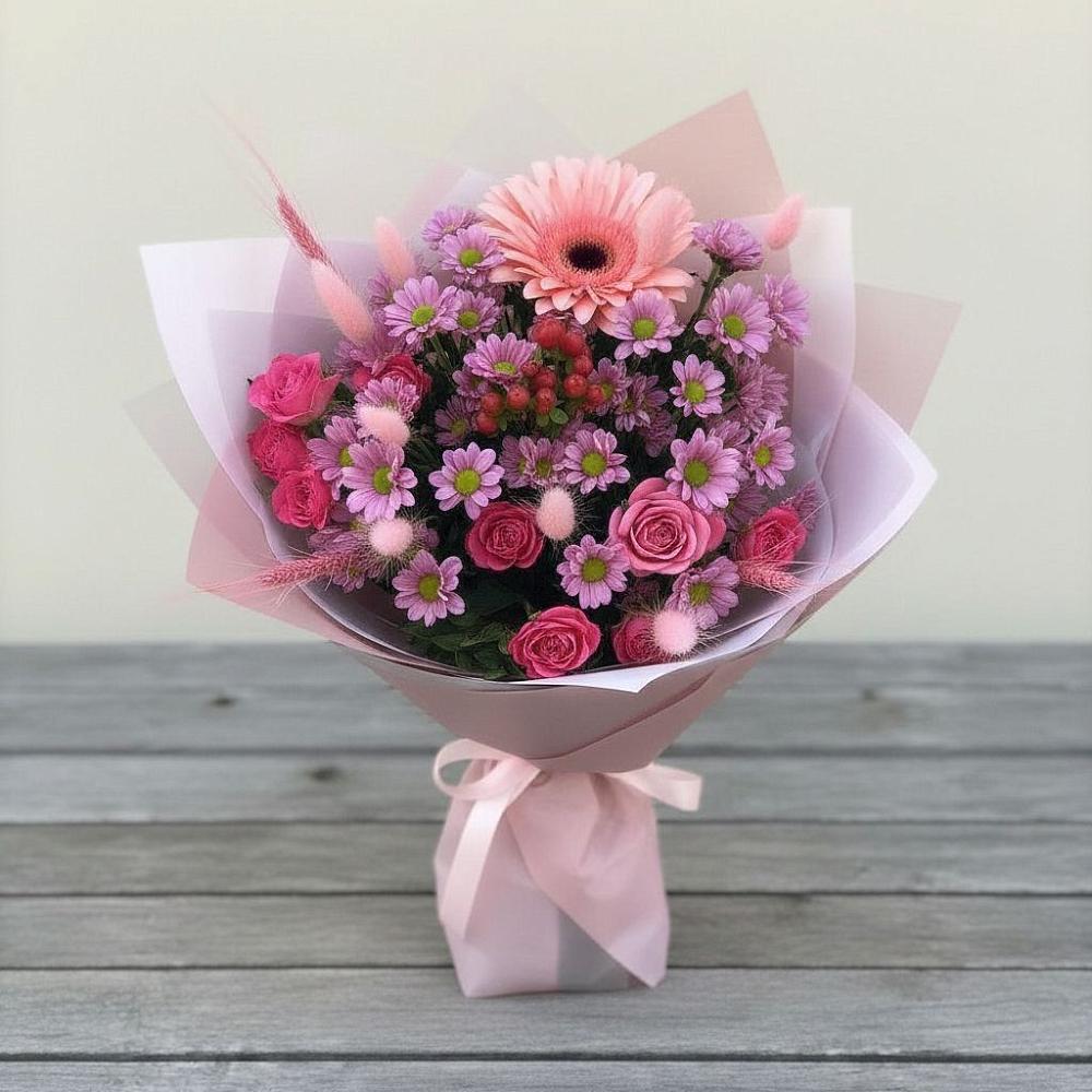 Букет цветов из: Розы, Герберы и Хризантемы в Никологоры