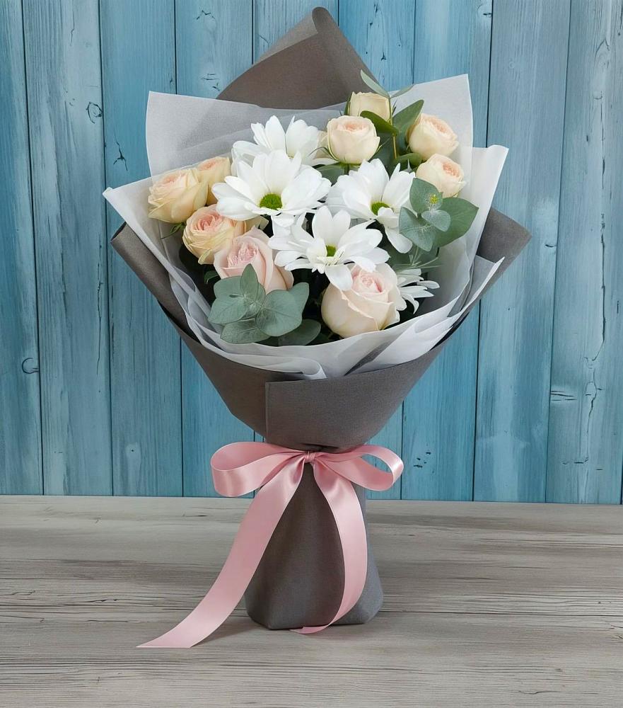 Букет цветов из: Хризантемы и Розы в Никологоры