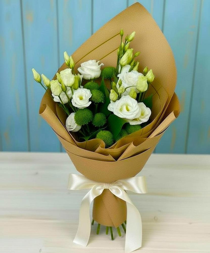 Букет цветов из: Хризантемы и Лизиантусы в Никологоры