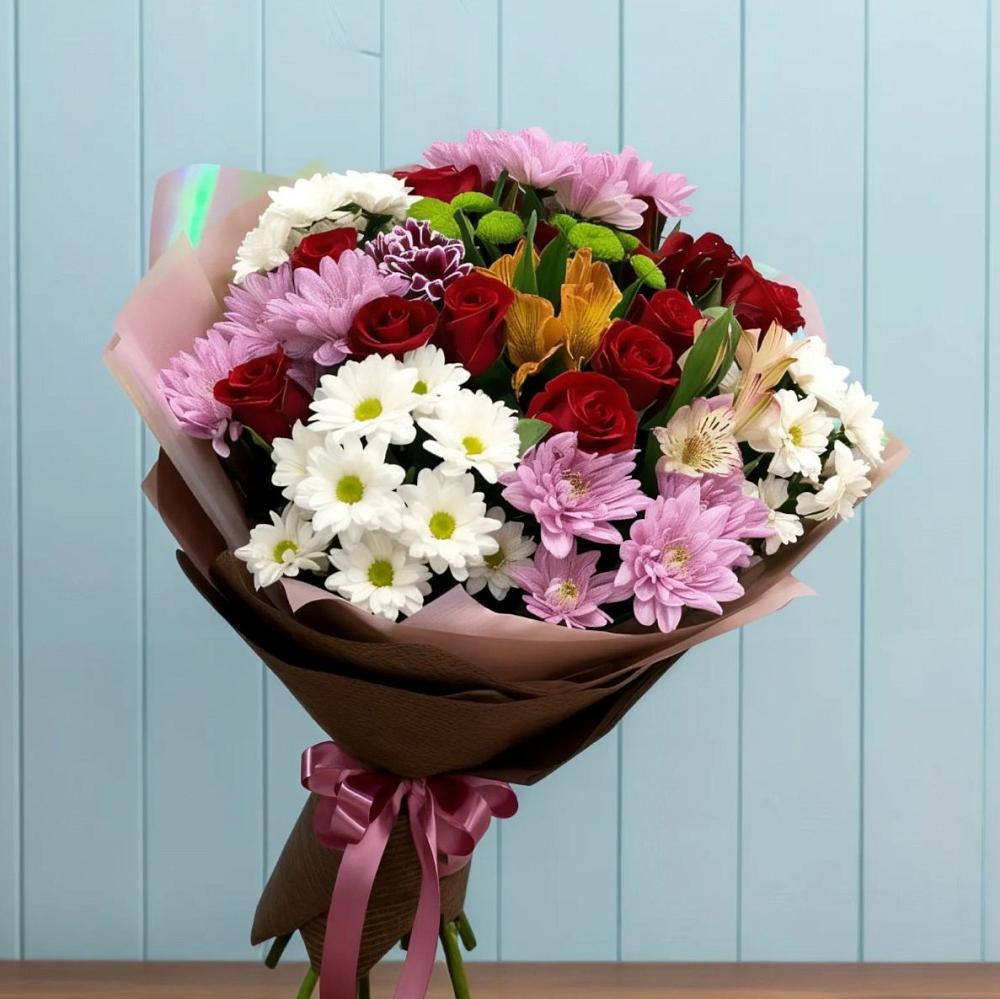 Букет цветов из: Розы, Хризантемы и Альстромерии в Никологоры