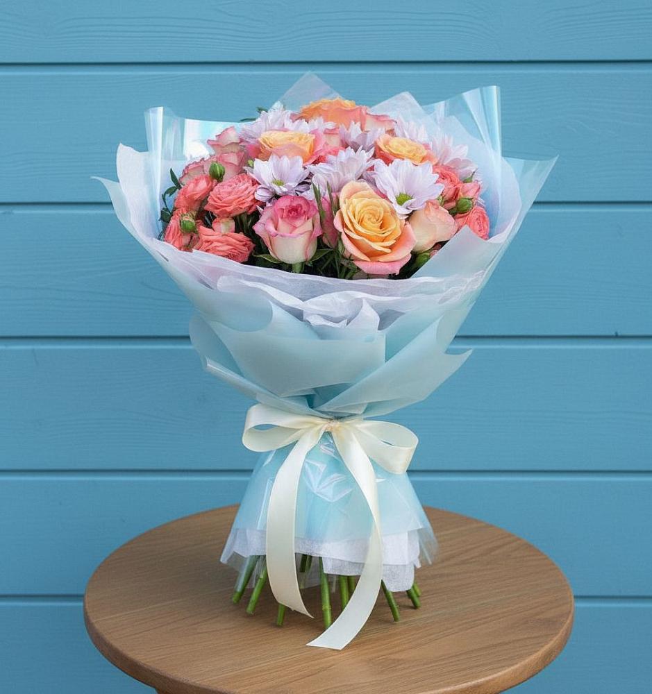 Букет цветов из: Хризантемы и Розы в Никологоры