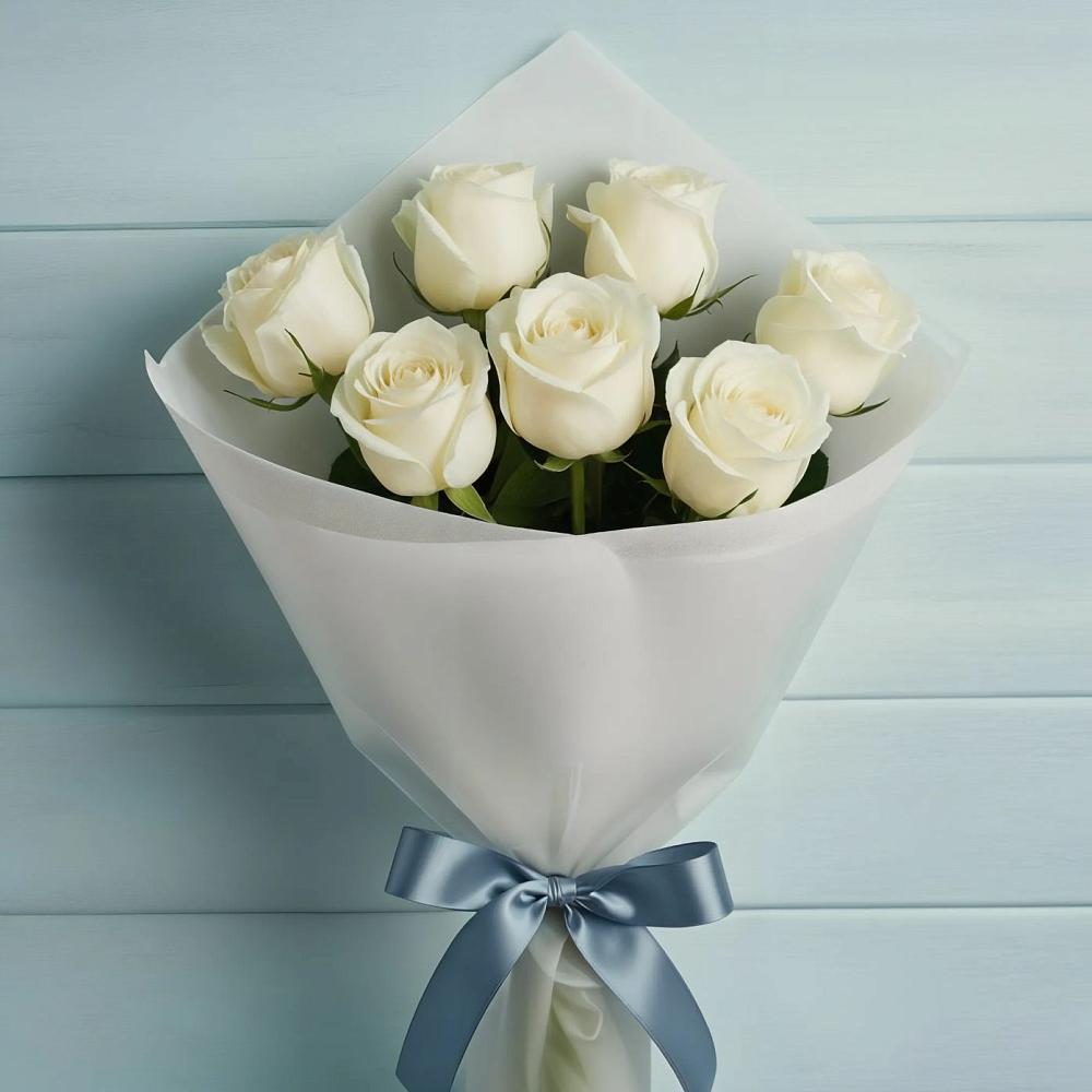 Букет 7 Белых роз Эдлесс Лав в Никологоры